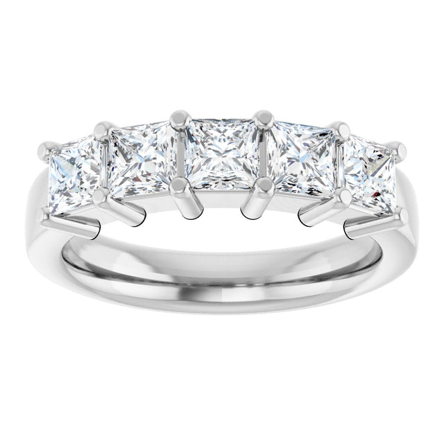 14K Gold Square Lab-Grown Diamond Shared-Prong Five-Stone Anniversary Band – 1/2–1 3/8 CTW - White Gold - view 3