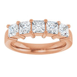 14K Gold Square Lab-Grown Diamond Shared-Prong Five-Stone Anniversary Band – 1/2–1 3/8 CTW - Rose Gold - view 3