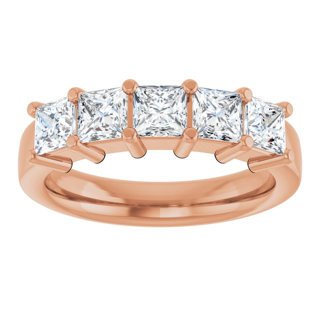 14K Gold Square Lab-Grown Diamond Shared-Prong Five-Stone Anniversary Band – 1/2–1 3/8 CTW - Rose Gold - view 3