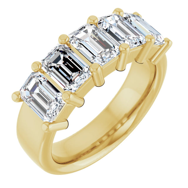 14K Gold Emerald Natural Diamond Shared-Prong Five-Stone Anniversary Band – 3 CTW - Yellow Gold