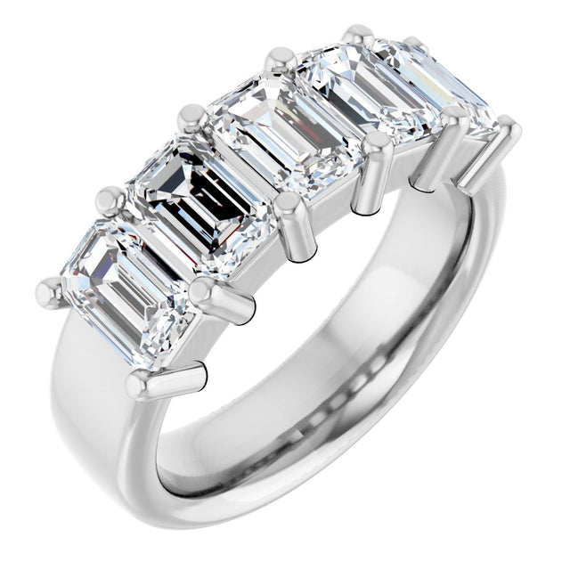 Platinum Emerald Natural Diamond Shared-Prong Five-Stone Anniversary Band – 3 CTW