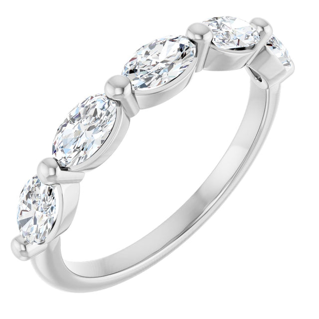14K Gold Oval Lab-Grown Diamond Shared-Prong Anniversary Band – 5x3 mm Stones (9/10 CTW) - White Gold