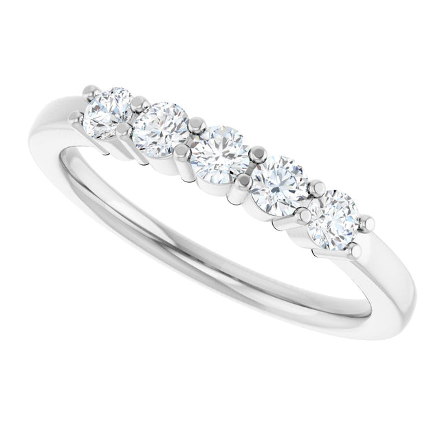 Platinum Round Natural Diamond Shared-Prong Five-Stone Anniversary Band – 2.75 mm Stones - view 5