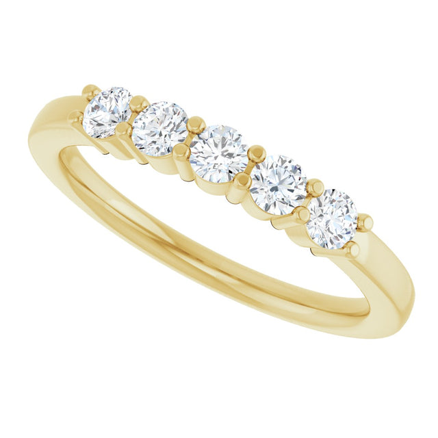 14K Gold Round Natural Diamond Shared-Prong Five-Stone Anniversary Band – 2.75 mm Stones - Yellow Gold - view 5