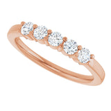 14K Gold Round Natural Diamond Shared-Prong Five-Stone Anniversary Band – 2.75 mm Stones - Rose Gold - view 5
