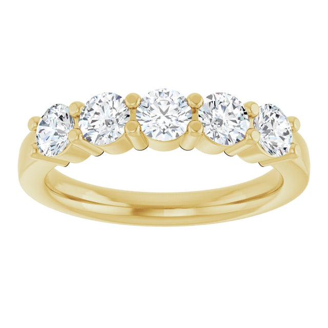 14K Gold Round Lab-Grown Diamond Shared-Prong Five-Stone Anniversary Band – 3.75 mm Stones - Yellow Gold - view 3
