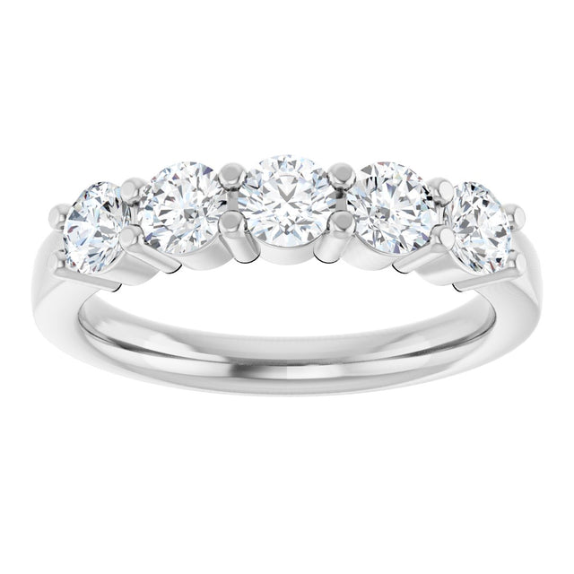 14K Gold Round Lab-Grown Diamond Shared-Prong Five-Stone Anniversary Band – 2.5 mm Stones - White Gold - view 3