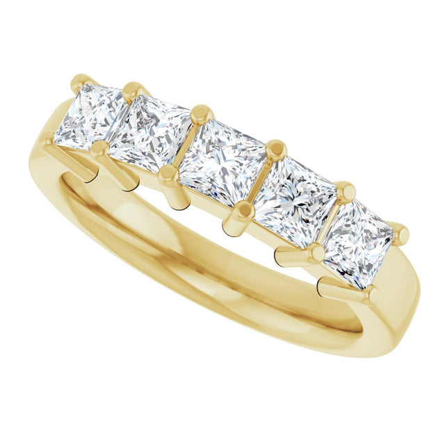 14K Gold Square Lab-Grown Diamond Shared-Prong Five-Stone Anniversary Band – 1/2–1 3/8 CTW - Yellow Gold - view 5