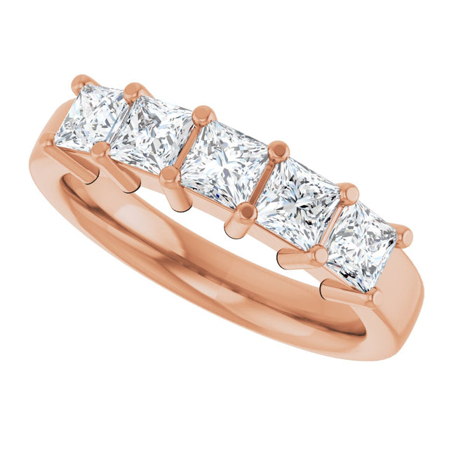 14K Gold Square Lab-Grown Diamond Shared-Prong Five-Stone Anniversary Band – 1/2–1 3/8 CTW - Rose Gold - view 5
