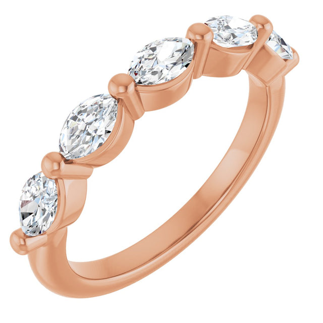 14K Gold Marquise Natural Diamond Shared-Prong Anniversary Band – 1 CTW - Rose Gold