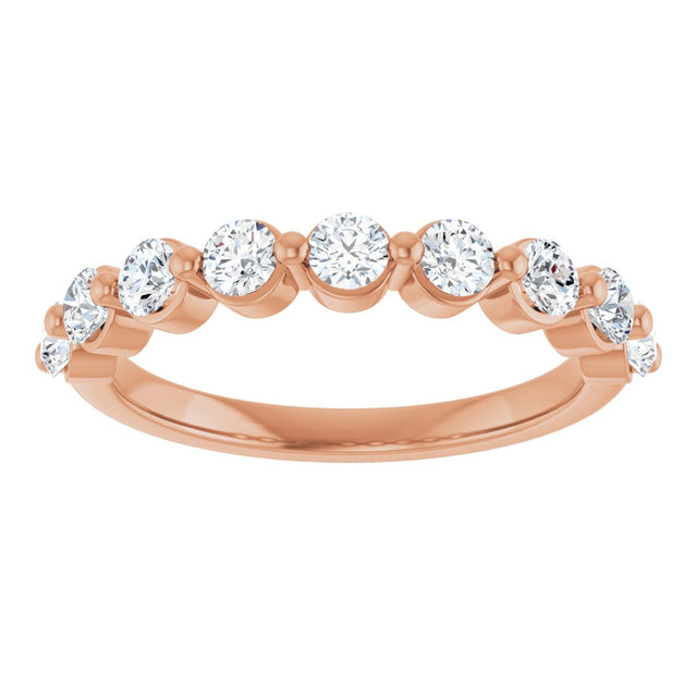 10K Gold Round Lab-Grown Diamond Shared-Prong Anniversary Band – 1/5–5/8 CTW - Rose Gold - view 3