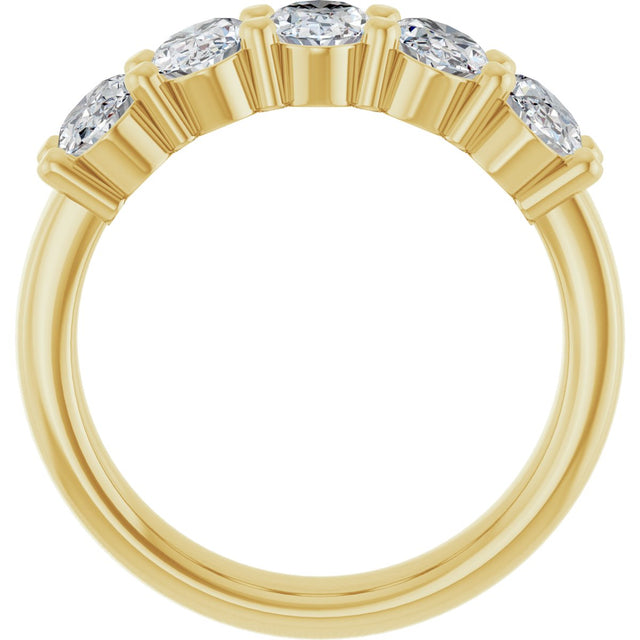14K Gold Oval Lab-Grown Diamond Shared-Prong Five-Stone Anniversary Band – 6x4 mm Stones - Yellow Gold - view 2