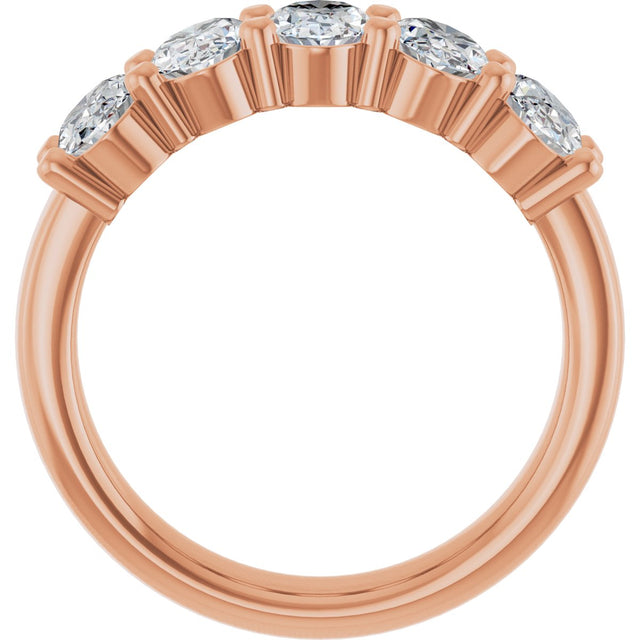 14K Gold Oval Lab-Grown Diamond Shared-Prong Five-Stone Anniversary Band – 6x4 mm Stones - Rose Gold - view 2