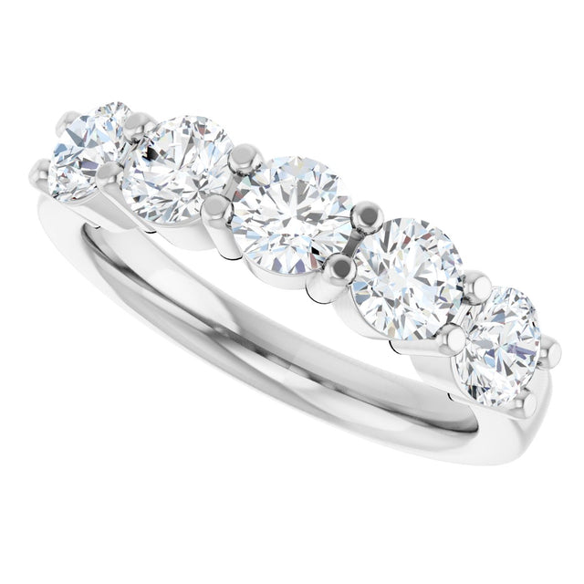 14K Gold Round Lab-Grown Diamond Shared-Prong Five-Stone Anniversary Band – 4.4 mm Stones - White Gold - view 5