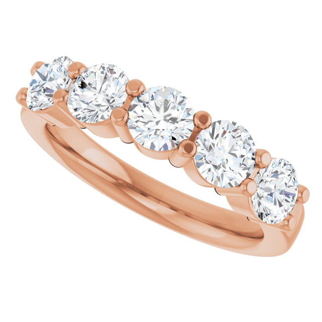 14K Gold Round Lab-Grown Diamond Shared-Prong Five-Stone Anniversary Band – 4.4 mm Stones - Rose Gold - view 5