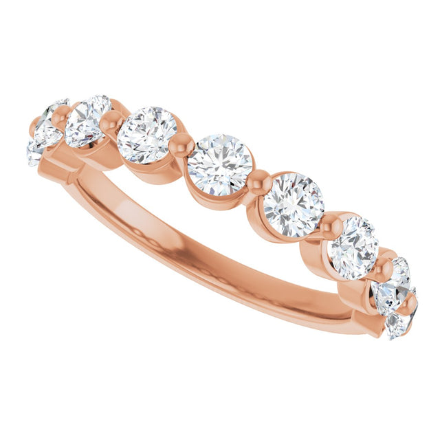 10K Gold Round Natural Diamond Shared-Prong Anniversary Band – 3/4–1 1/2 CTW - Rose Gold - view 5