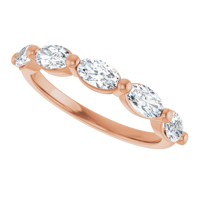 10K Gold Oval Natural Diamond Shared-Prong Anniversary Band – 1 1/3–1 7/8 CTW - Rose Gold - view 5