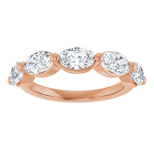 10K Gold Oval Natural Diamond Shared-Prong Anniversary Band – 1 1/3–1 7/8 CTW - Rose Gold - view 3