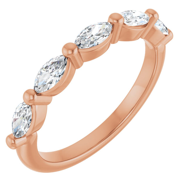 14K Gold Marquise Natural Diamond Shared-Prong Anniversary Band – 1/4–9/10 CTW - Rose Gold