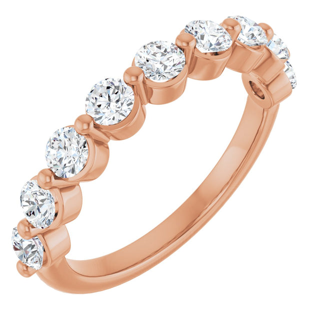 14K Gold Round Natural Diamond Shared-Prong Anniversary Band – 1/5–9/10 CTW - Rose Gold