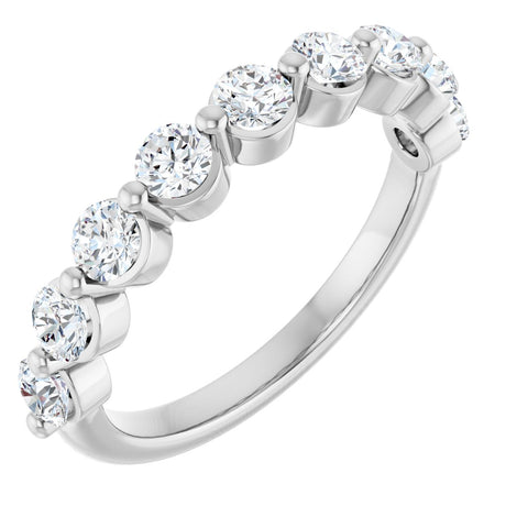 10K Gold Round Natural Diamond Shared-Prong Anniversary Band – 3/4–1 1/2 CTW - White Gold