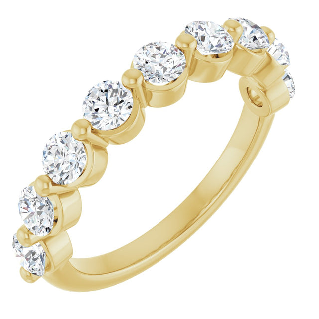 14K Gold Round Natural Diamond Shared-Prong Anniversary Band – 1–1 3/4 CTW - Yellow Gold
