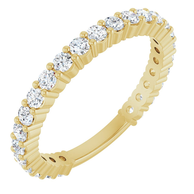14K Gold Round Natural Diamond Shared-Prong Anniversary Band – 2 mm Stones - Yellow Gold