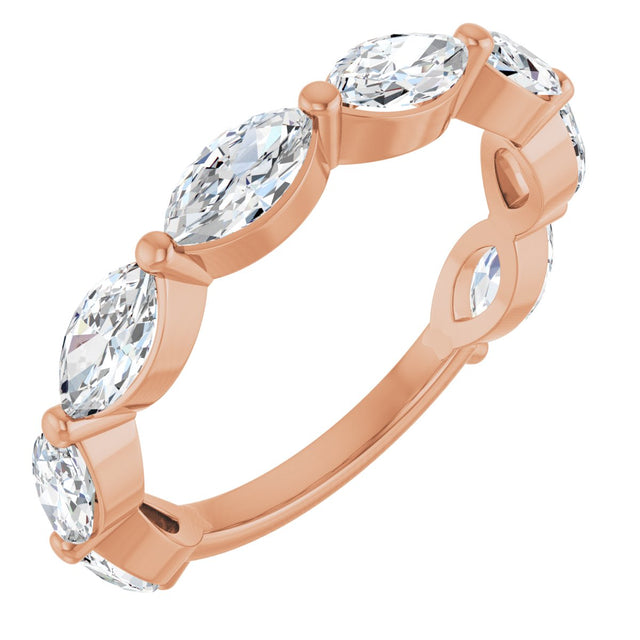 14K Gold Marquise Lab-Grown Diamond Shared-Prong Anniversary Band – 6x3 mm Stones - Rose Gold