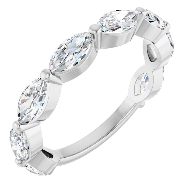 14K Gold Marquise Lab-Grown Diamond Shared-Prong Anniversary Band – 6x3 mm Stones - White Gold
