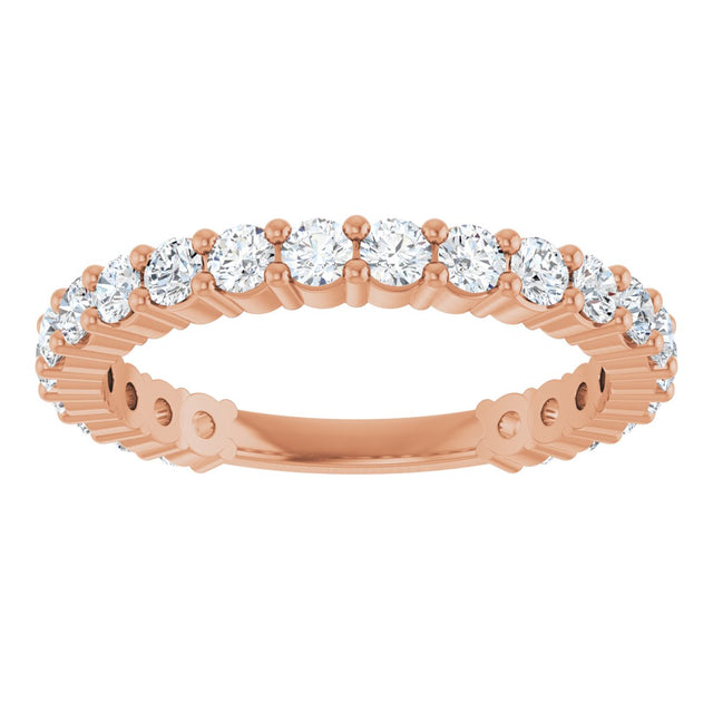 14K Gold Round Natural Diamond Shared-Prong Anniversary Band – 2.25 mm Stones - Rose Gold - view 3