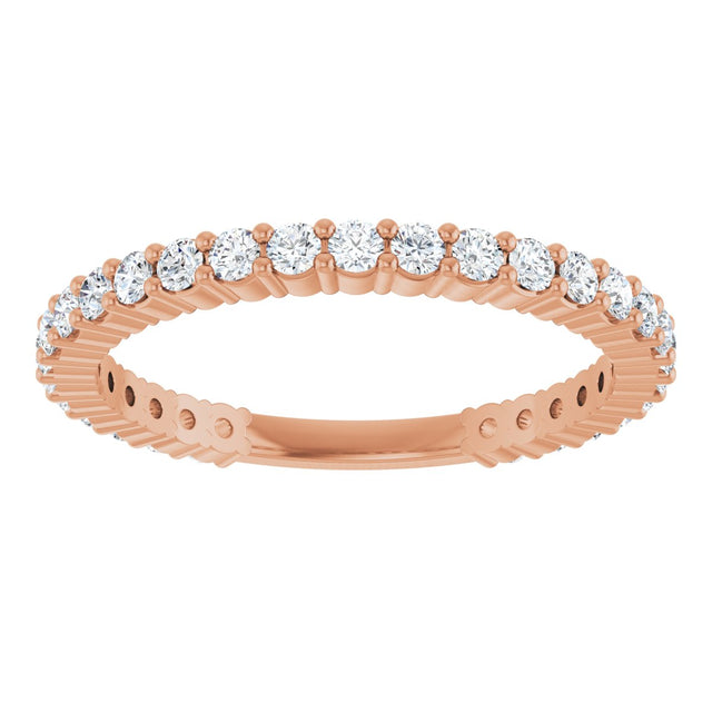 14K Gold Round Natural Diamond Shared-Prong Anniversary Band – 1.7 mm Stones - Rose Gold - view 3