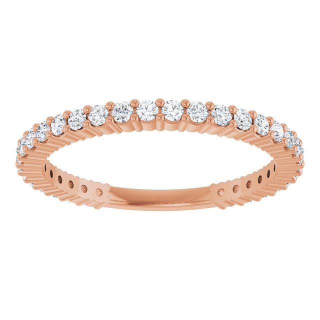 14K Gold Round Natural Diamond Shared-Prong Anniversary Band – 1.5 mm Stones - Rose Gold - view 3