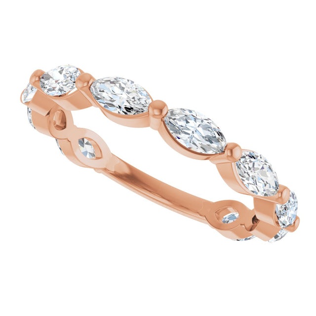 14K Gold Marquise Lab-Grown Diamond Shared-Prong Anniversary Band – 5x2.5 mm Stones - Rose Gold - view 5