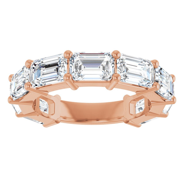 14K Gold Emerald Lab-Grown Diamond Shared-Prong Anniversary Band – 6x4 mm Stones - Rose Gold - view 3