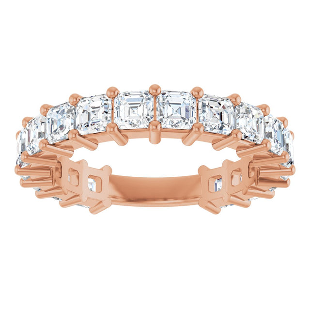 14K Gold Asscher Lab-Grown Diamond Shared-Prong Anniversary Band – 3x3 mm Stones - Rose Gold - view 3