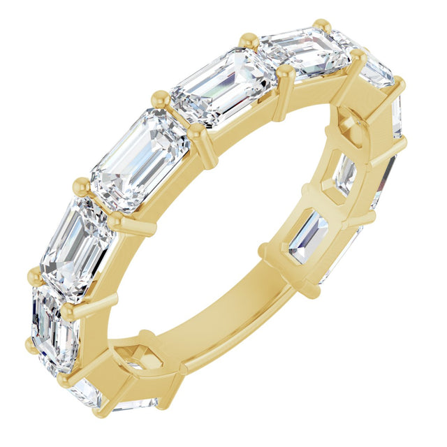 14K Gold Emerald Lab-Grown Diamond Shared-Prong Anniversary Band – 5x3 mm Stones - Yellow Gold