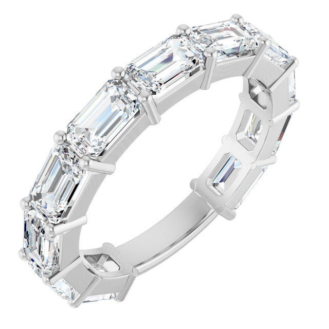 14K Gold Emerald Lab-Grown Diamond Shared-Prong Anniversary Band – 5x3 mm Stones - White Gold