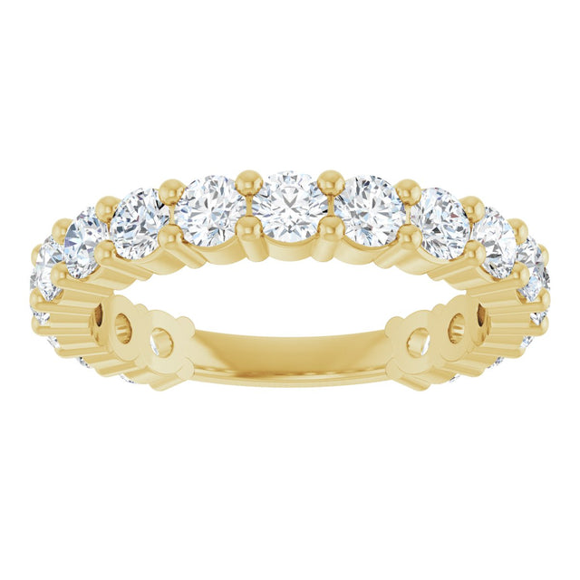 14K Gold Round Natural Diamond Shared-Prong Anniversary Band – 3 mm Stones - Yellow Gold - view 3