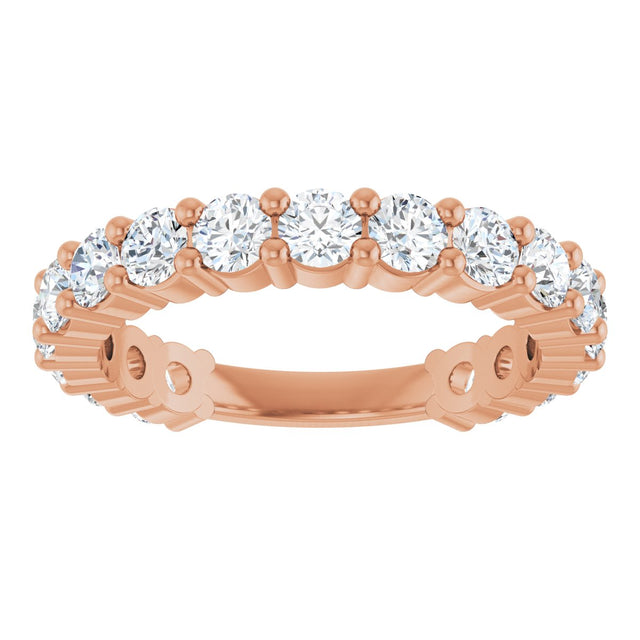 14K Gold Round Natural Diamond Shared-Prong Anniversary Band – 3 mm Stones - Rose Gold - view 3
