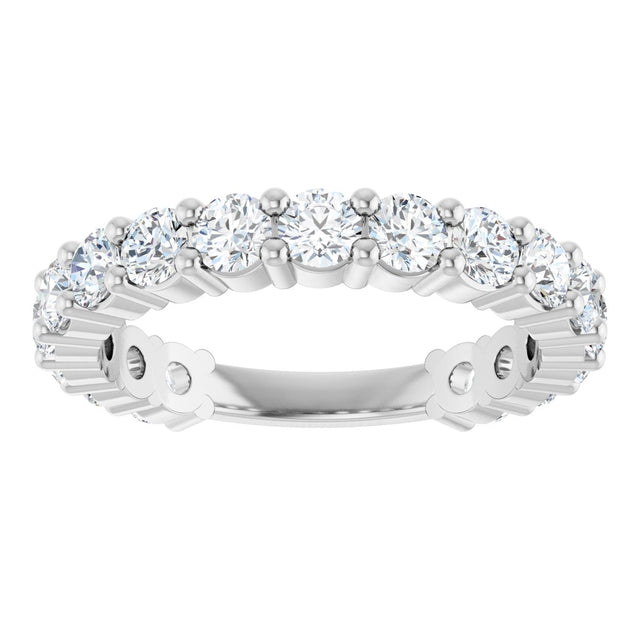 14K Gold Round Natural Diamond Shared-Prong Anniversary Band – 3 mm Stones - White Gold - view 3