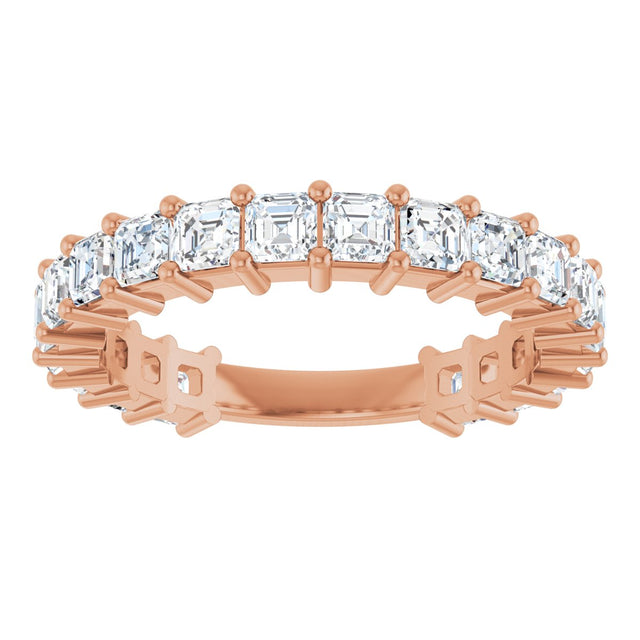 14K Gold Asscher Lab-Grown Diamond Shared-Prong Anniversary Band – 2.6x2.6 mm Stones - Rose Gold - view 3