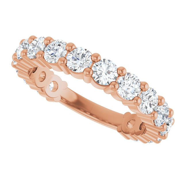 14K Gold Round Lab-Grown Diamond Shared-Prong Anniversary Band – 3.2 mm Stones (1 9/10 CTW) - Rose Gold - view 5