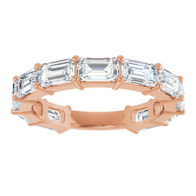 14K Gold Emerald Lab-Grown Diamond Shared-Prong Anniversary Band – 5x3 mm Stones - Rose Gold - view 3