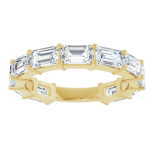 14K Gold Emerald Lab-Grown Diamond Shared-Prong Anniversary Band – 5x3 mm Stones - Yellow Gold - view 3