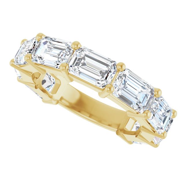 14K Gold Emerald Lab-Grown Diamond Shared-Prong Anniversary Band – 6x4 mm Stones - Yellow Gold - view 5
