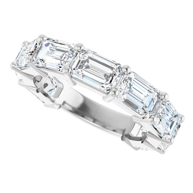 Platinum Emerald Lab-Grown Diamond Shared-Prong Anniversary Band – 6x4 mm Stones - view 5
