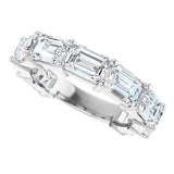 14K Gold Emerald Lab-Grown Diamond Shared-Prong Anniversary Band – 6x4 mm Stones - White Gold - view 5