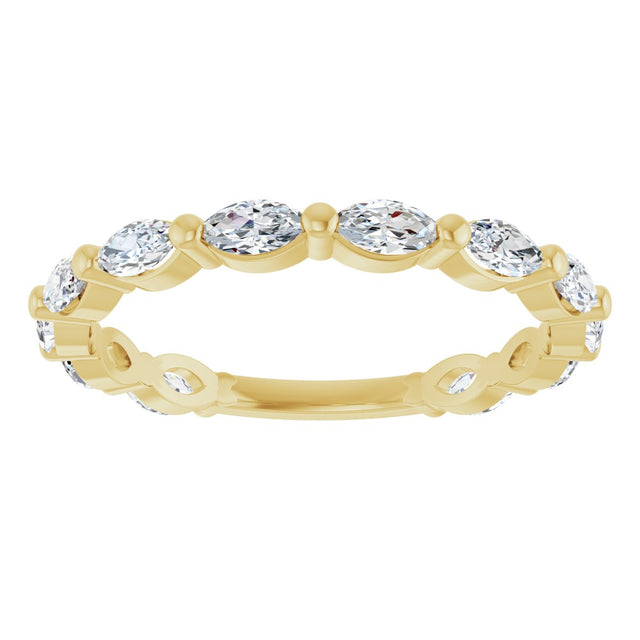14K Gold Marquise Natural Diamond Shared-Prong Anniversary Band – 4x2 mm Stones - Yellow Gold - view 3