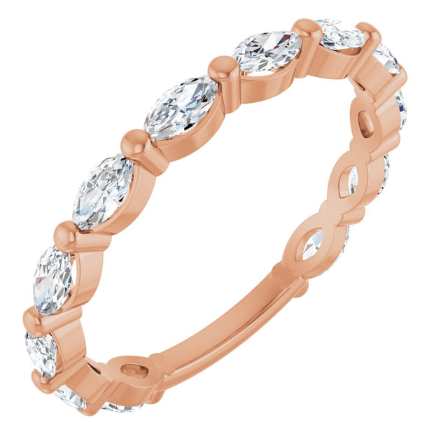 14K Gold Marquise Natural Diamond Shared-Prong Anniversary Band – 4x2 mm Stones - Rose Gold