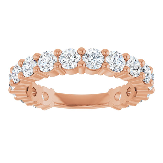 14K Gold Round Lab-Grown Diamond Shared-Prong Anniversary Band – 3.2 mm Stones (1 9/10 CTW) - Rose Gold - view 3